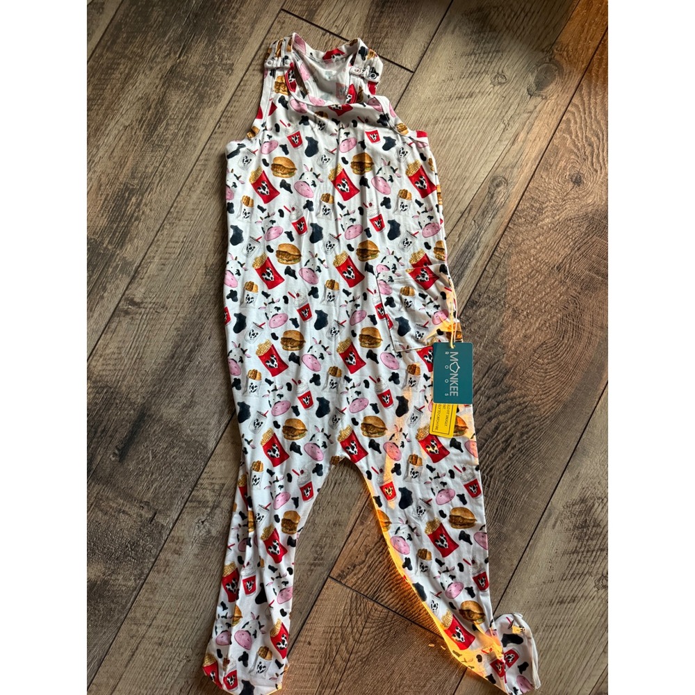Monkee Roos Kids 4T Bamboo Lyocell‎ Fast Food Cow Print Romper Sleeveless